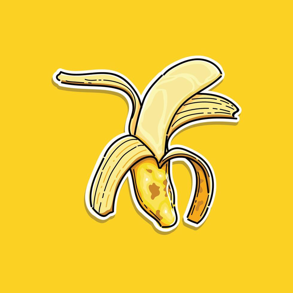 Banane Peeling Illustration Design Vektor im ein Gelb Hintergrund