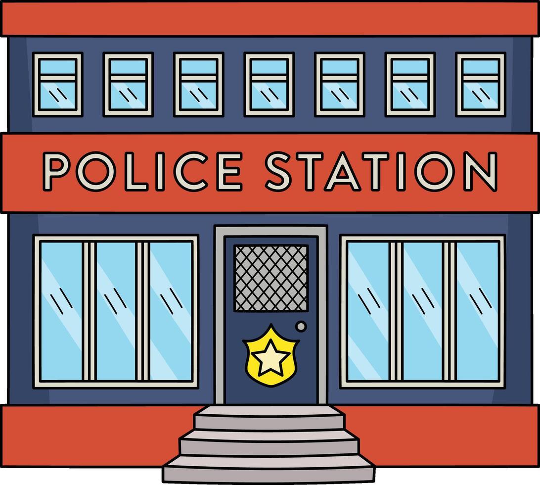 polis station tecknad serie färgad ClipArt vektor