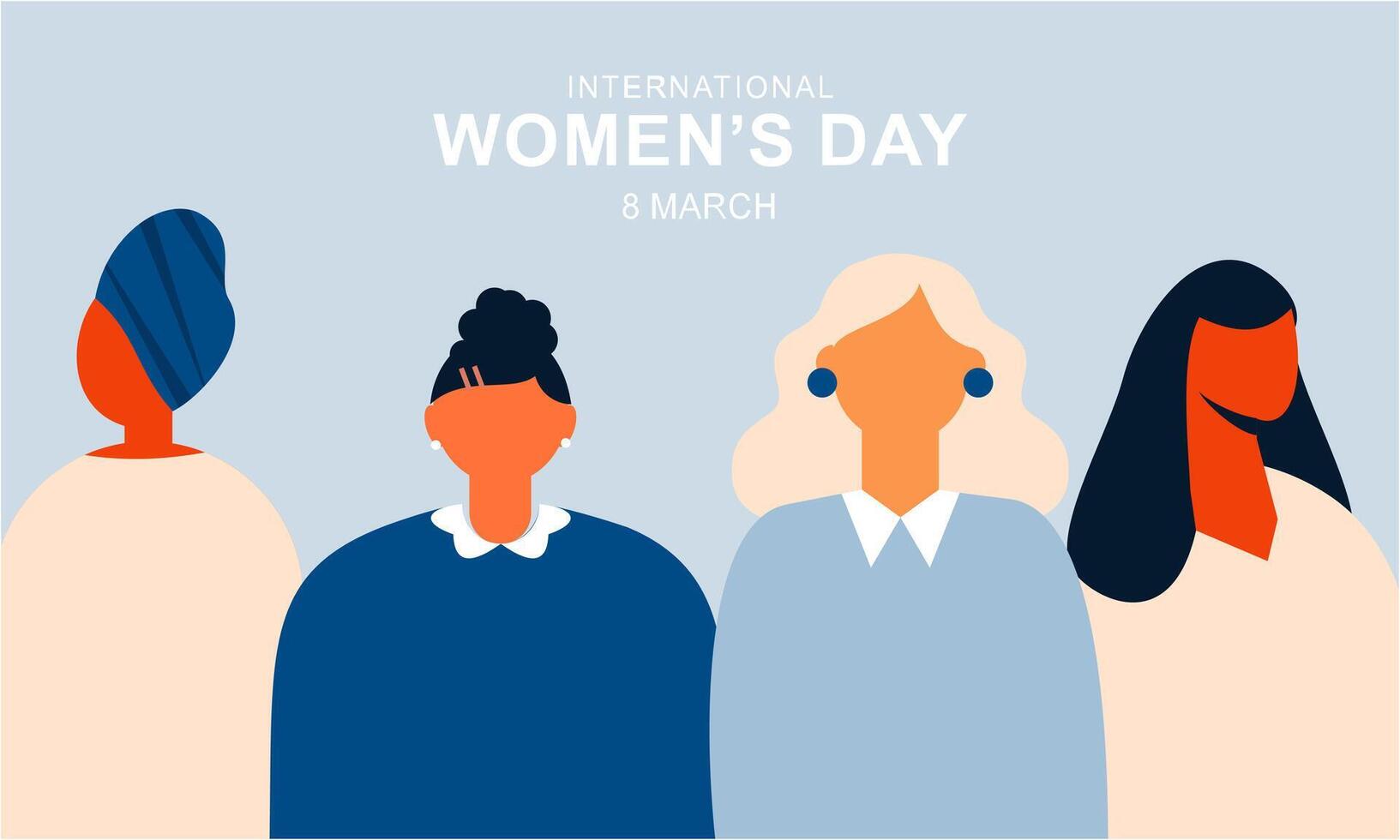 internationell kvinnor dag. kvinna olika ansikten av annorlunda etnicitet affisch vektor