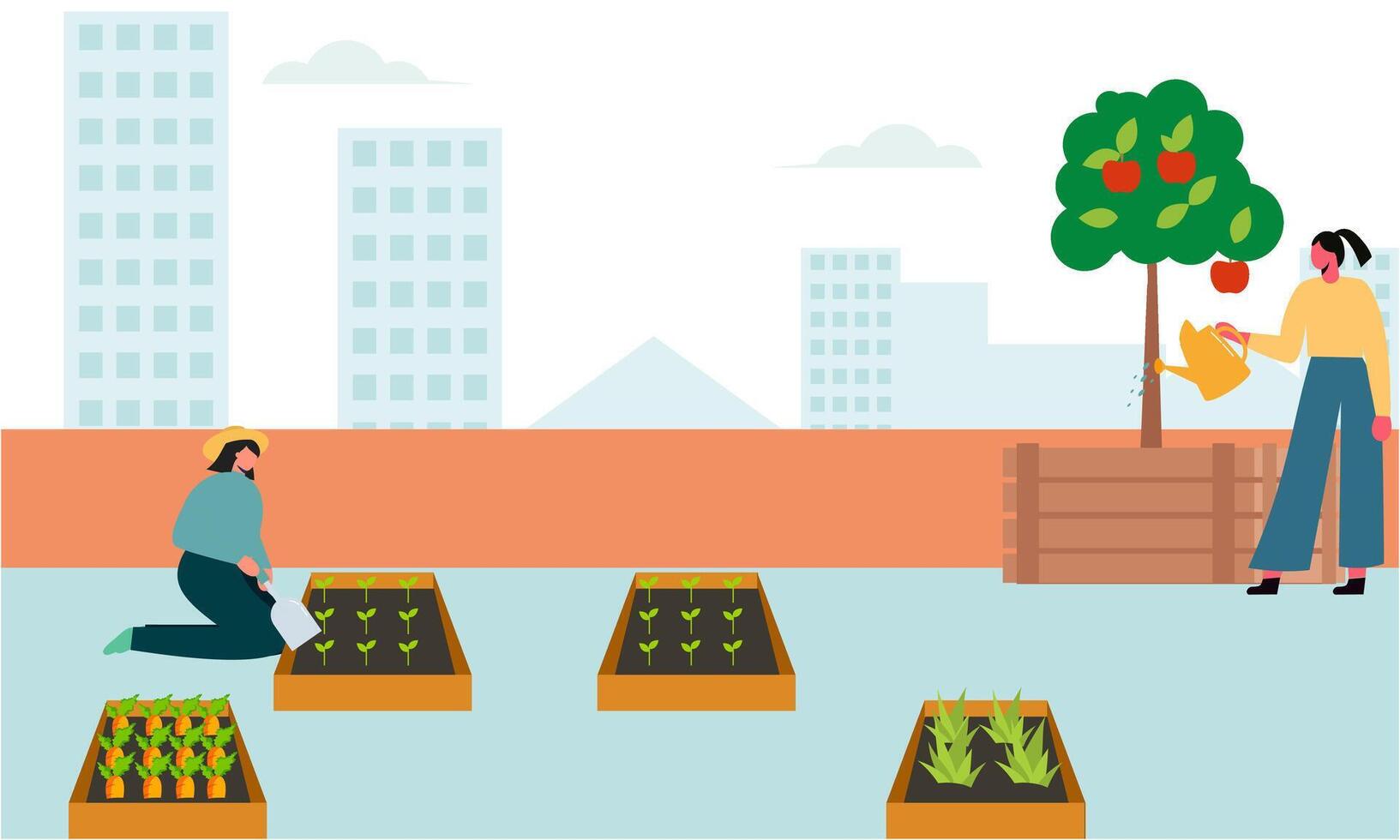 människor trädgårdsmästare jordbrukare tillsammans arrangemang grön tak illustration vektor