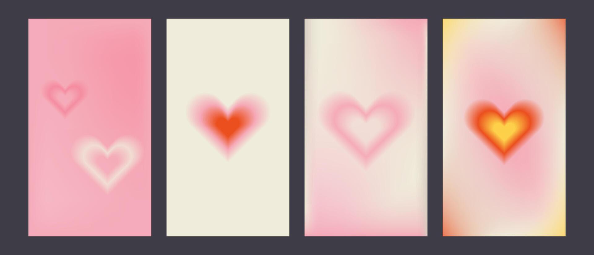 y2k modisch ästhetisch abstrakt Gradient Rosa Hintergrund mit durchscheinend Aura Herzen und Formen verschwommen Muster. Sozial Medien Geschichten Markieren Vorlagen zum Digital Marketing zum Geschichten vektor