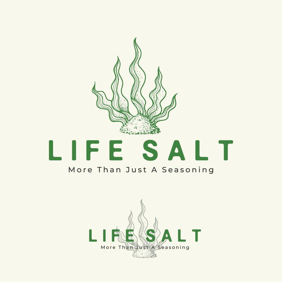 Seetang Salz- Natur ,Salz Hand gezeichnet Logo Vektor