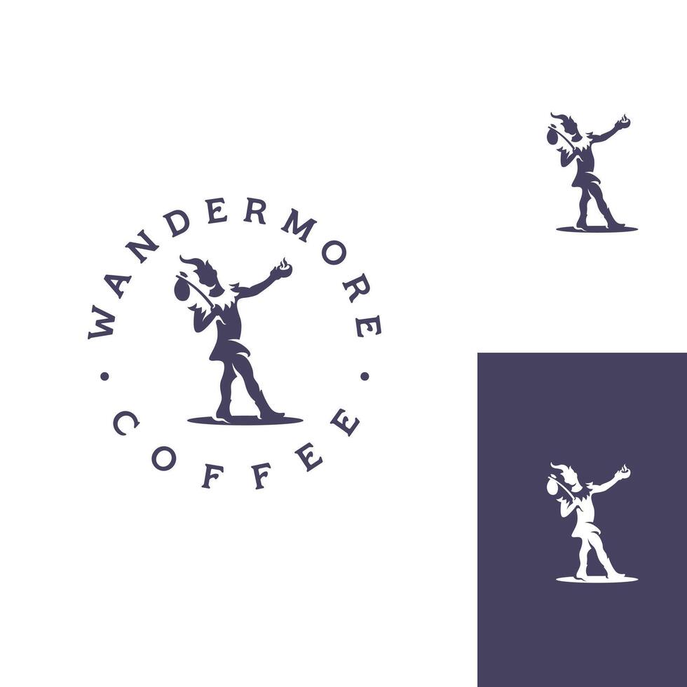 Kaffee Jahrgang Hipster Logo mit Clown Zwerg Silhouette wie ein Maskottchen vektor