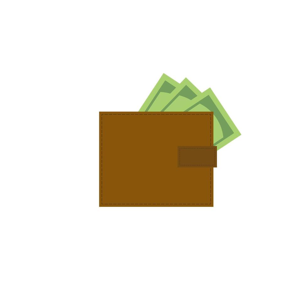 plånbok och pengar platt design vektor illustration. platt design bank och finansiera plånbok. brun plånbok med grön papper pengar. plånbok med pengar dollar sedel