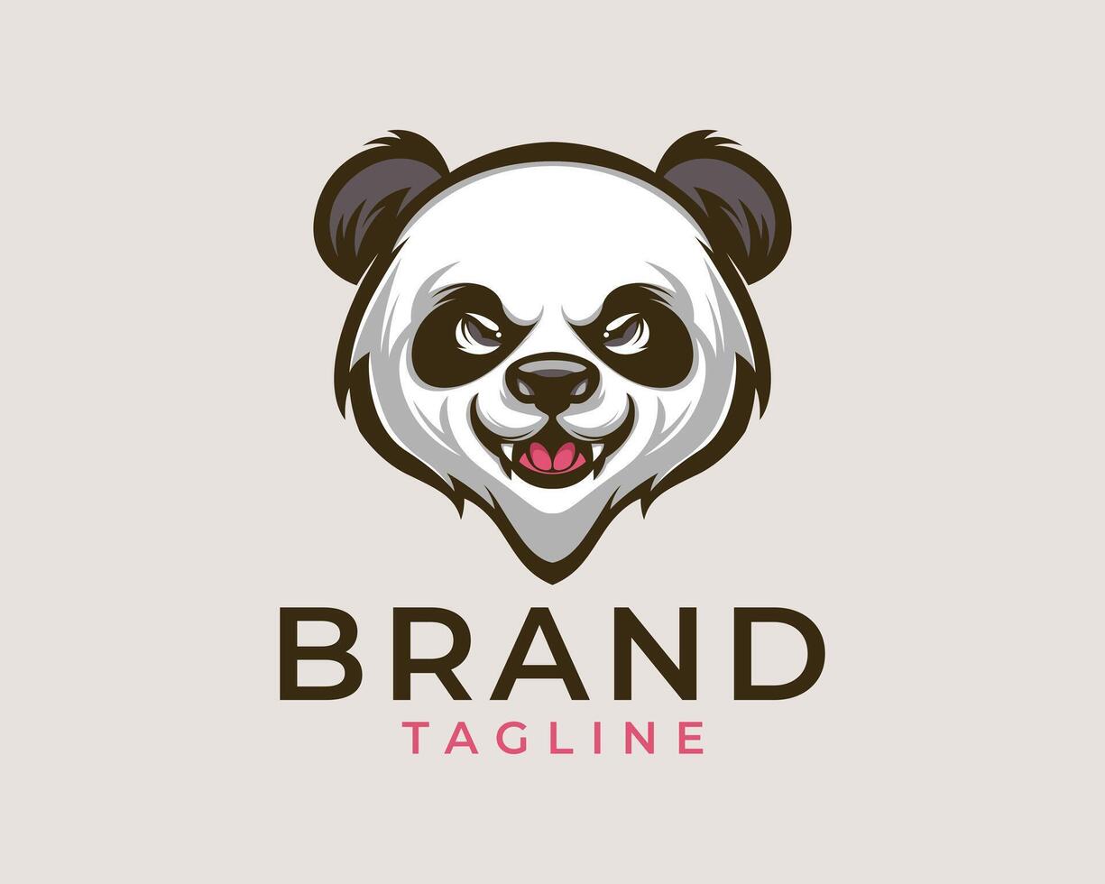 spielerisch wütend Panda Logo Vektor Vorlage Grafik Design einfach und klar, Kopf, Gesicht, editierbar