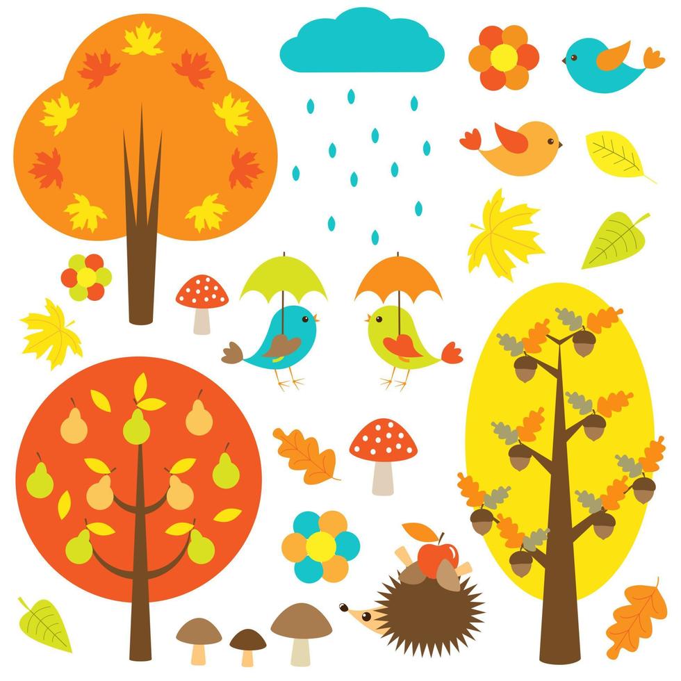 fåglar och träd på hösten vektor