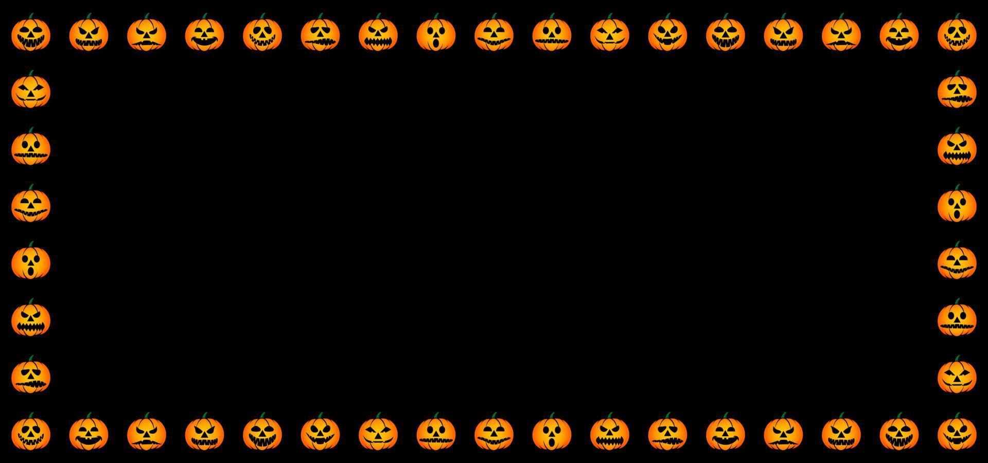 halloween bakgrund med pumpa ram isolerad på svart bakgrund vektor