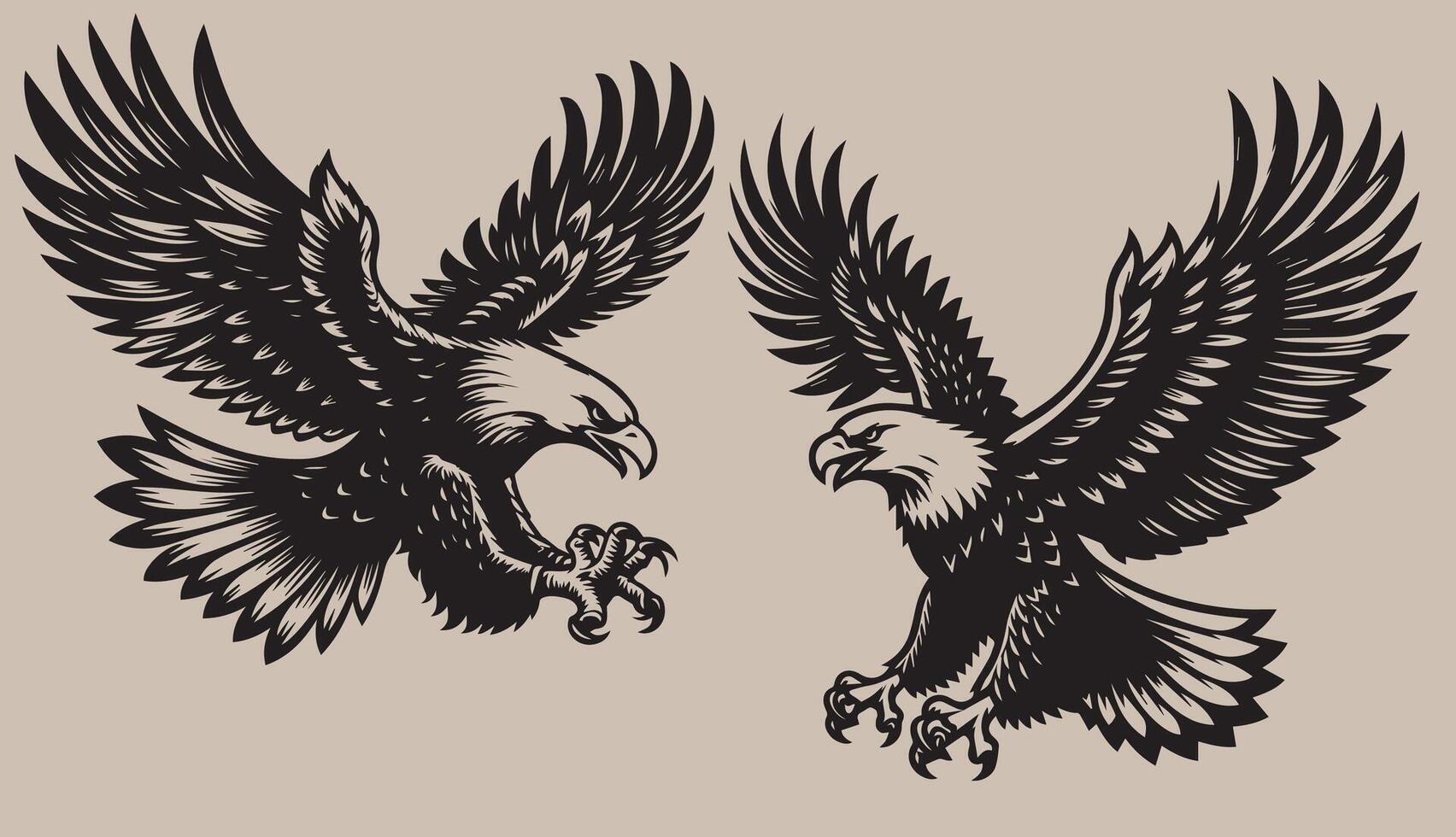 Örn uppsättning vektor illustration. svart och vit Örn fågel