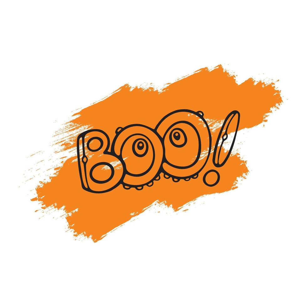 boo halloween-slogan. Vektorhand gezeichnet auf orange Splash für Designeinladung, Postkarte vektor