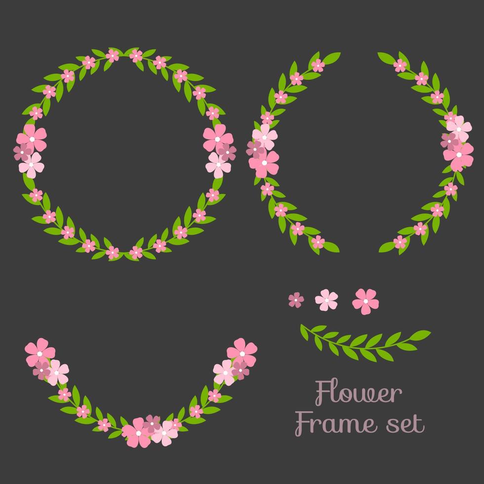 blommaram gjord av handritade rosa körsbärsblommor på svart bakgrund. naturlig cirkelkrans för dekoration av gratulationskort. vektor illustration