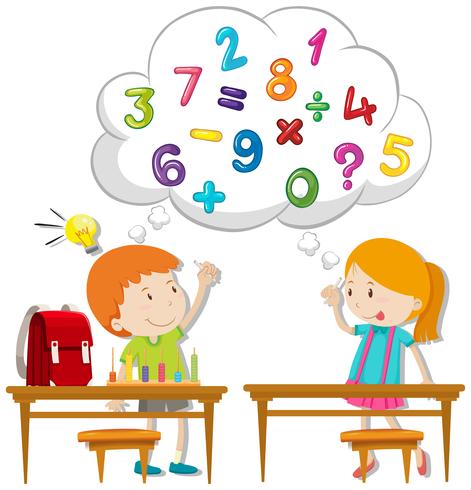 Zwei Kinder, die im Klassenzimmer berechnen vektor