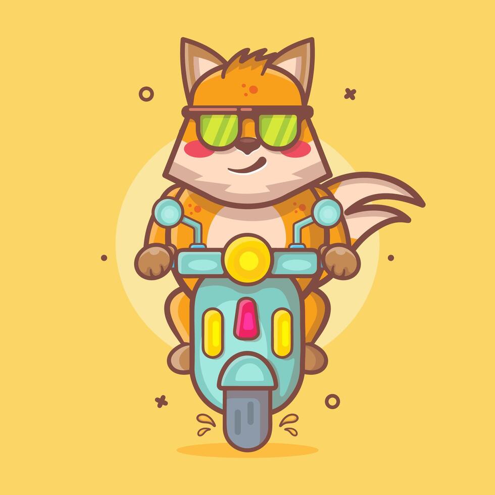 cool Fuchs Tier Charakter Maskottchen Reiten Roller Motorrad isoliert Karikatur im eben Stil Design vektor