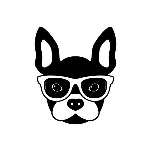 Porträtt av fransk bulldogg med glasögon, svartvitt platt stil. vektor