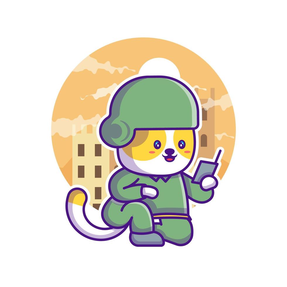 söt katt soldat armé tecknad illustration vektor