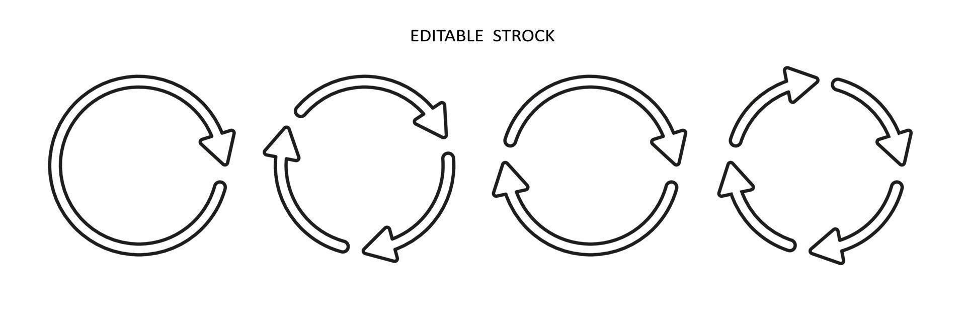 Satz von Kreispfeil-Vektorsymbolen. Recycling-Symbol. kreisförmige Vektorpfeile. Pfeilsymbol aktualisieren und neu laden. Zyklussymbol wiederholen. Infografik isoliert auf weißem Hintergrund vektor