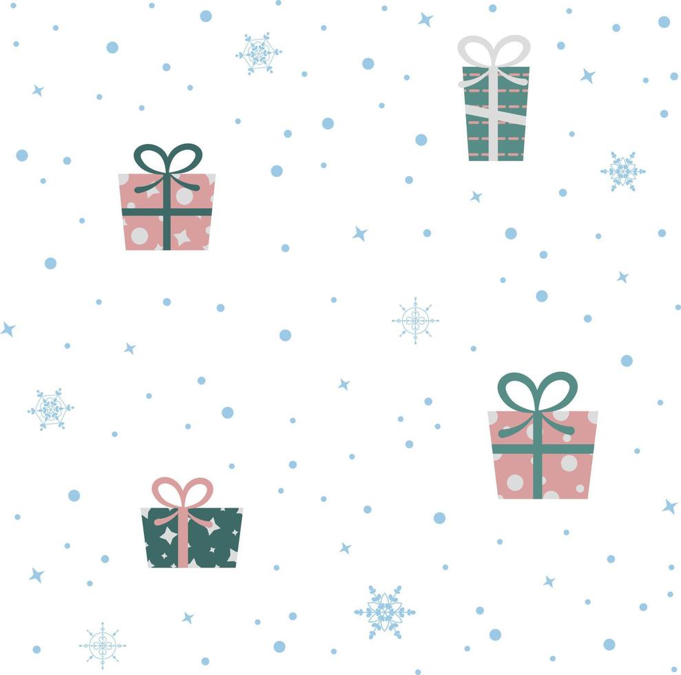 Weihnachten nahtlose Muster mit Geschenken und Schneeflocken auf weißem Hintergrund. vektor