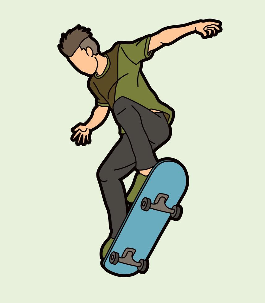 Skateboarder springt mit Skateboard vektor