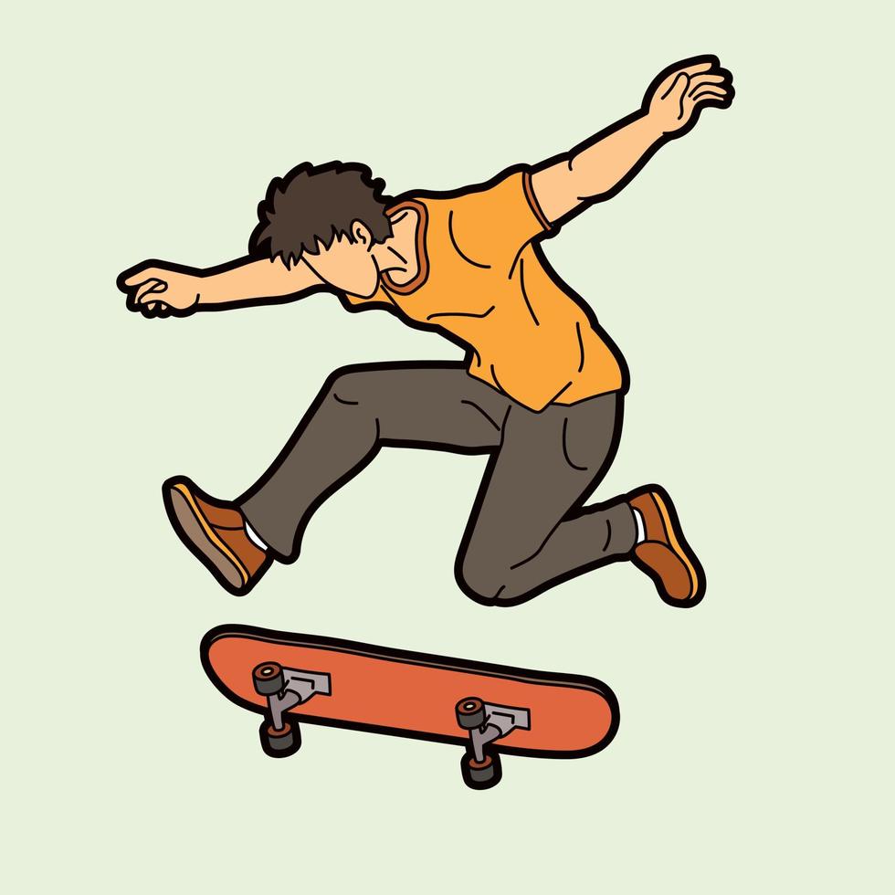 Skateboarder, der Skateboard-Sprung-Action spielt vektor