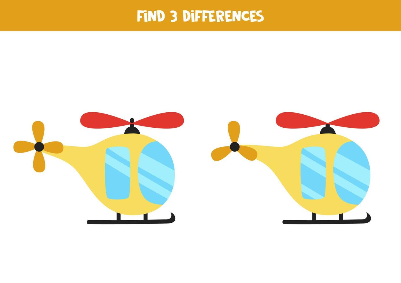 hitta 3 skillnader mellan två tecknade helikoptrar. vektor