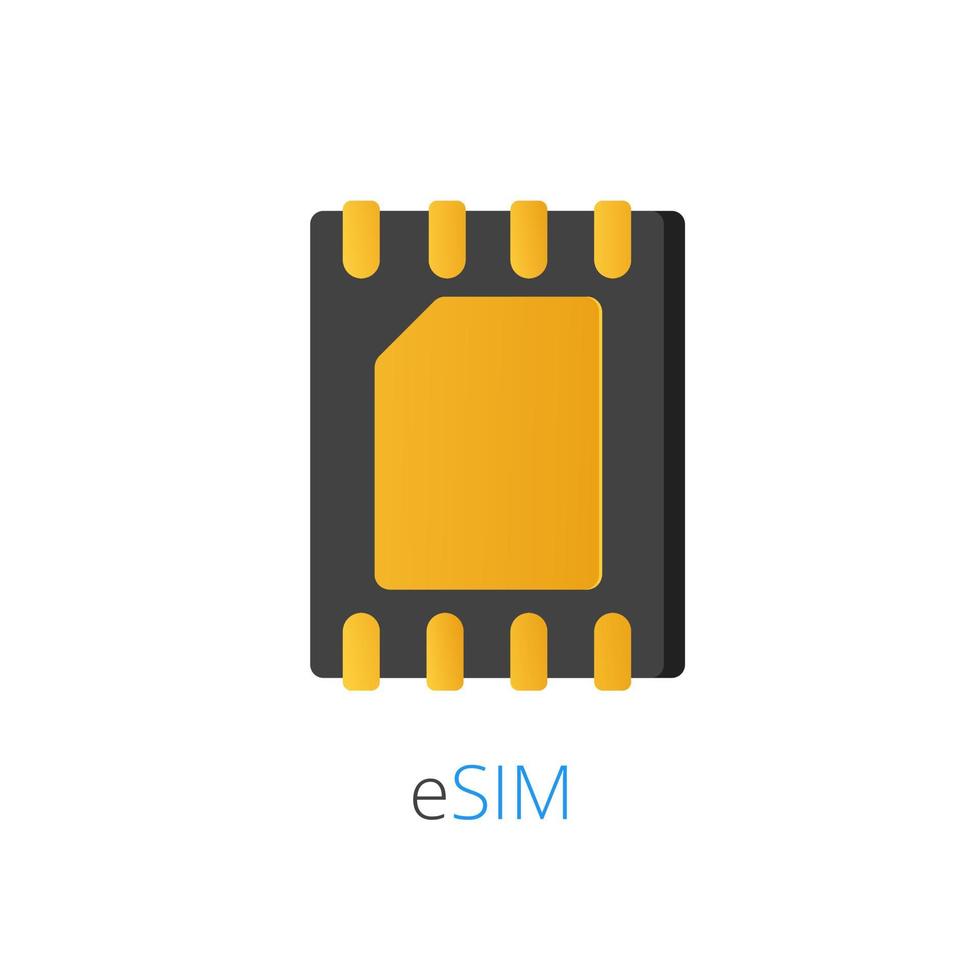 esim platt stil design ikon tecken för smartphone eller mobiltelefon vektor illustration isolerad på vit bakgrund. inbäddat simkort med chipsymbol.