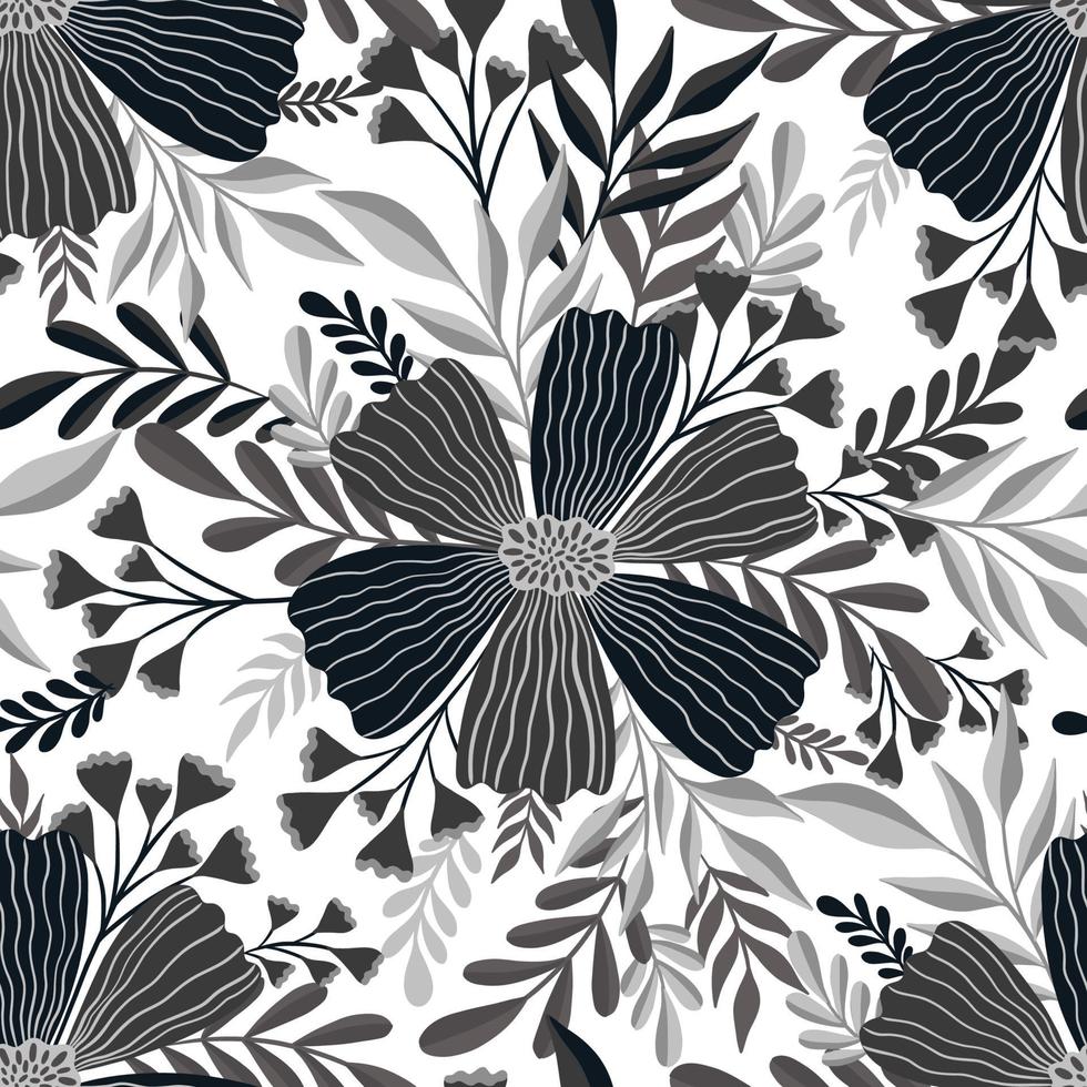 sömlöst mönster svartvit blomma. elegant blommönster. botaniskt tryck. mode tryck. vektor