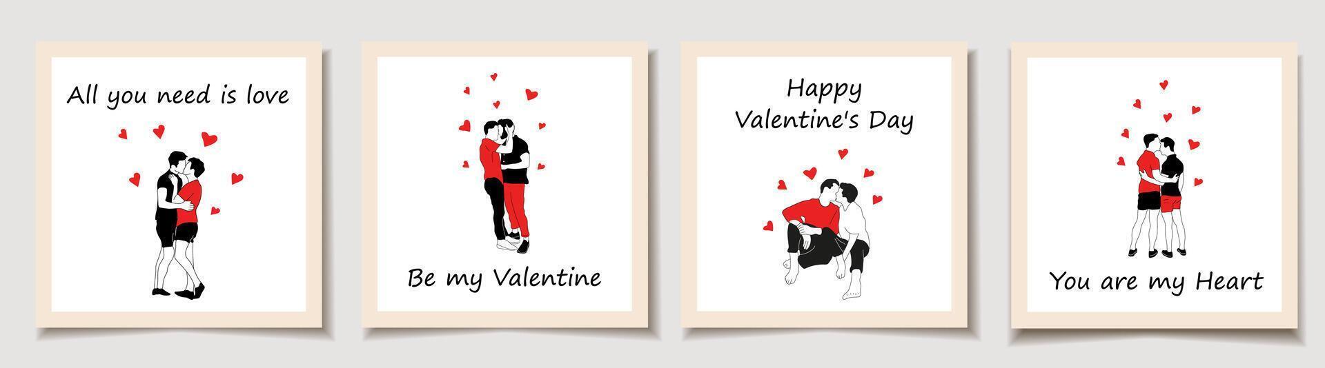 einstellen von Valentinstag Tag Karten mit Schwule Paar im Liebe. Liebe, Valentinstag Tag vektor