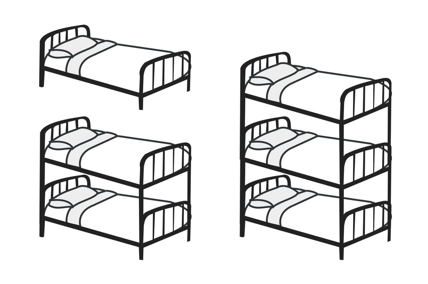 Schlaf Oase Sortiment - - ein Vielfalt von Bett Abbildungen zum alle Zwecke. Bett Symbol Illustration Satz. schwarz und Weiß. vektor