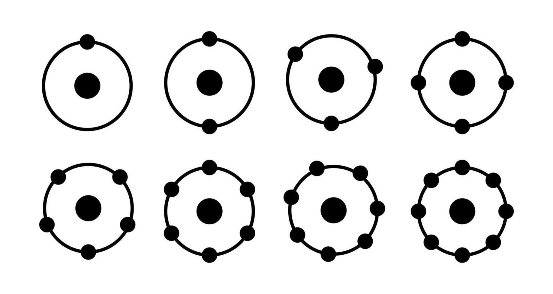 acht Ion oder Elektron Illustration Pack - - reichen von einer zu acht. schwarz und Weiß Vektor Illustration. Ion Logo Symbol Pack.