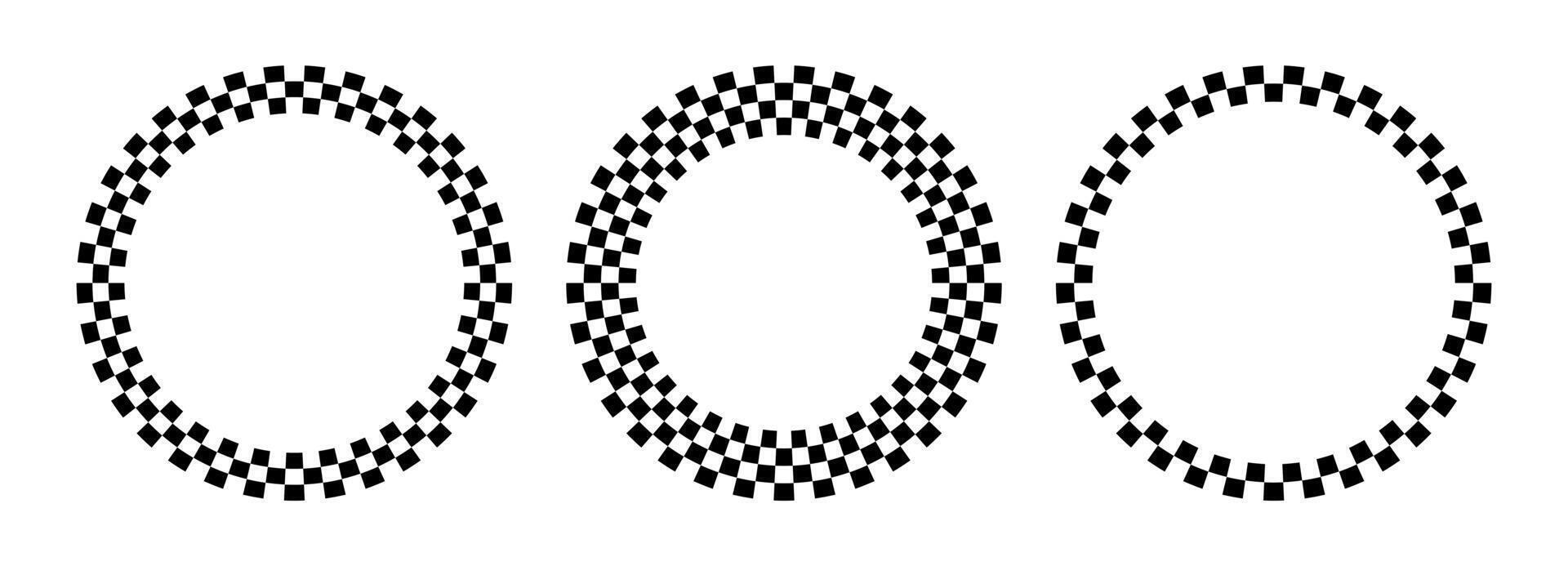 Kreis Prüfer Rahmen. runden Schach Grenzen. Design zum Text zum Start, Fertig oder Gewinner. Pack von isoliert Elemente auf ein Weiß Hintergrund. vektor