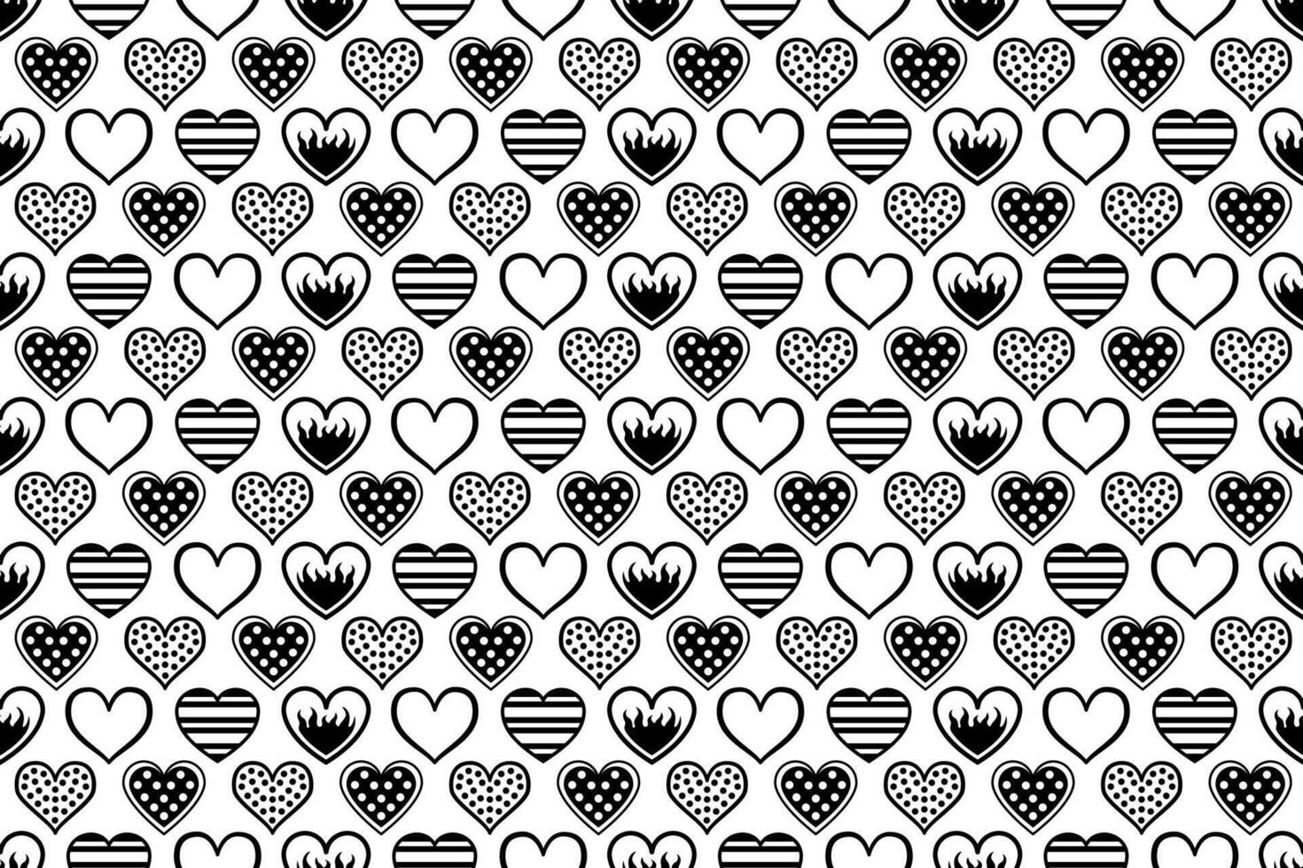 sömlös svart och vit hjärta mönster. söt dekorativ tapet med hjärta illustrationer, ändlös upprepa kärlek, valentine mönster. vektor