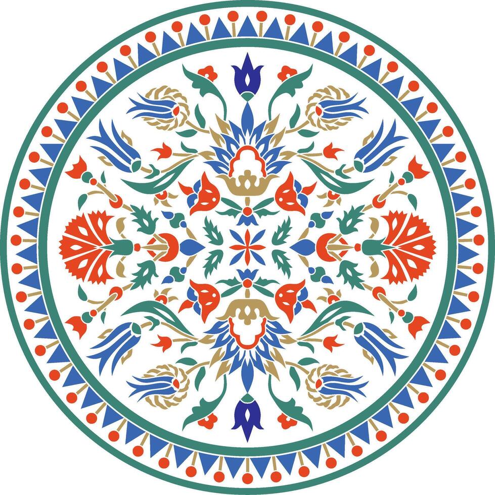 vektor färgad runda turkiska prydnad. ottoman cirkel, ringa, ram