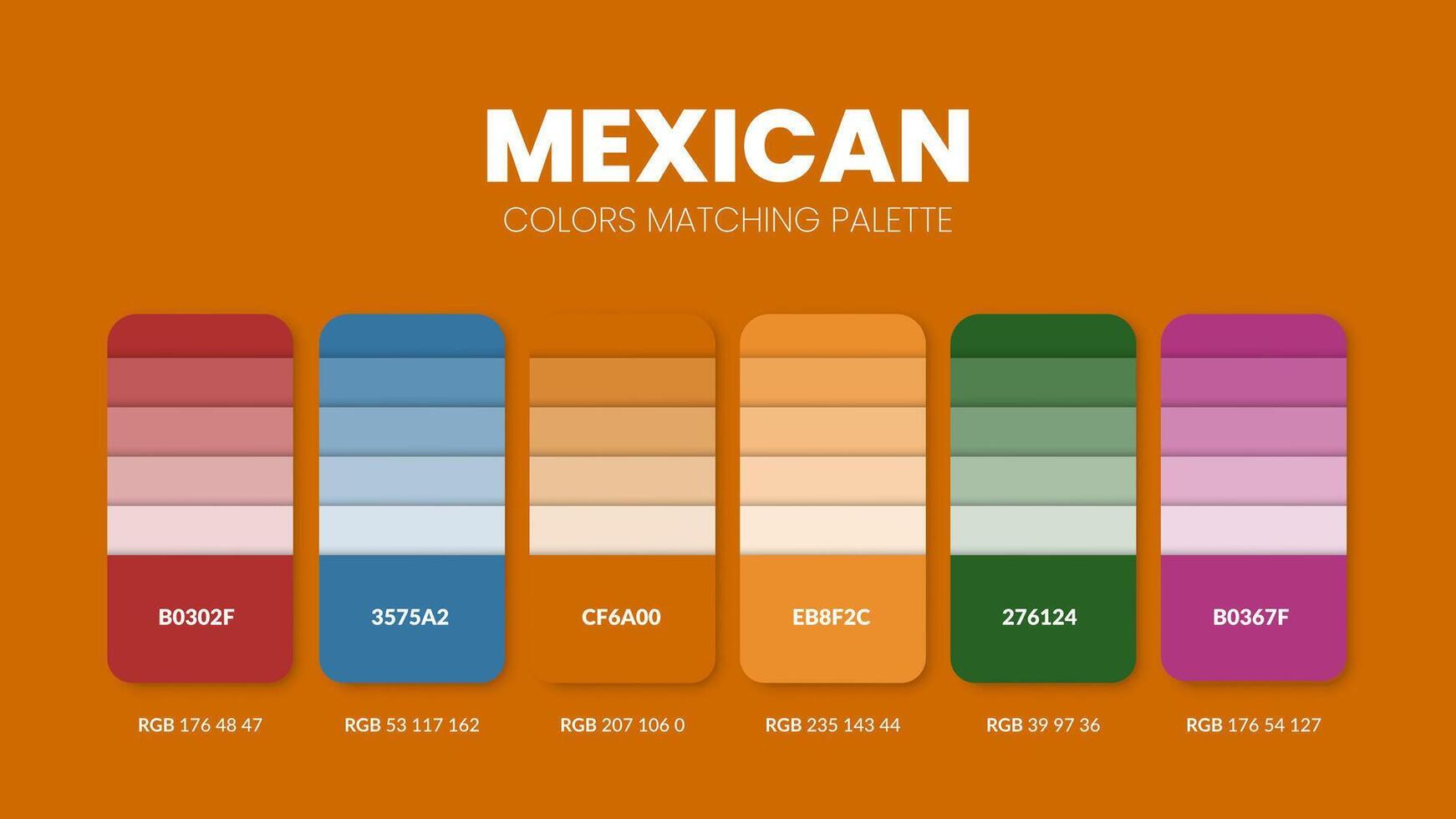 Färg palett i mexikansk Färg tema samlingar. Färg inspiration eller Färg Diagram med koder mall. Färg kombination uppsättning av rgb. färger swatch för grafisk design, konst, mode, eller webb design. vektor