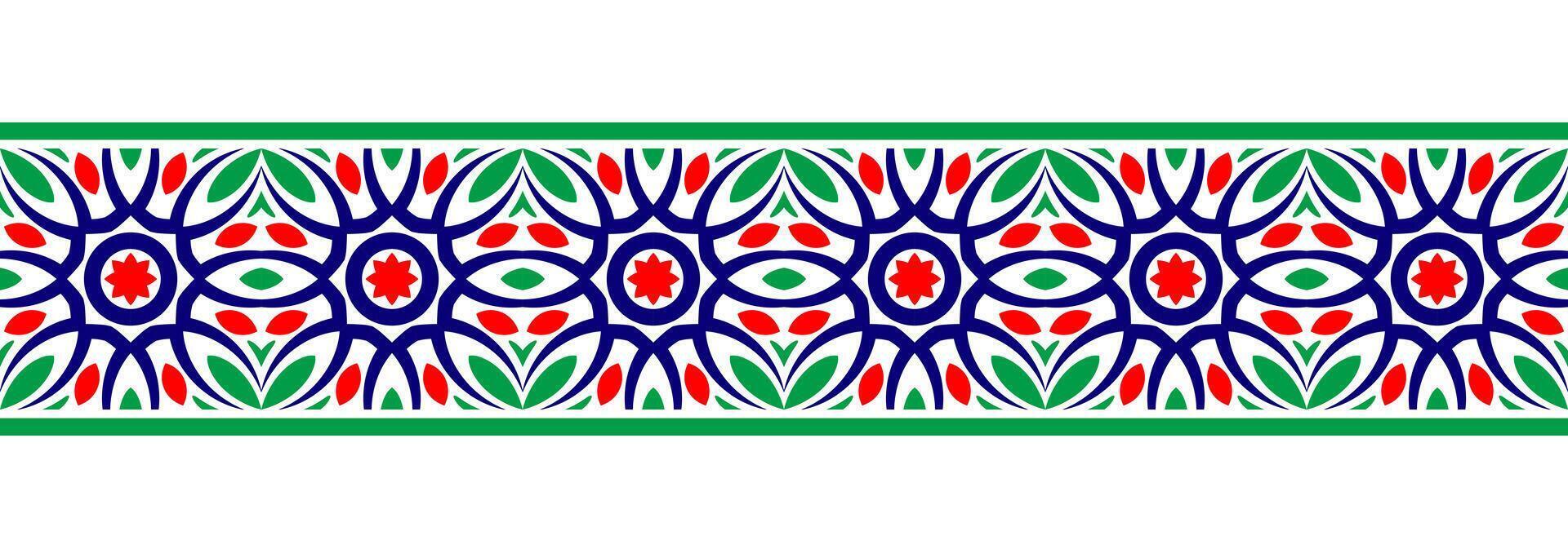 Rand Linie nahtlos Hintergrund. dekorativ Design nahtlos Zier Mosaik Rand Muster. islamisch, indisch, Arabisch Motive. abstrakt Blume. Vektor Illustration