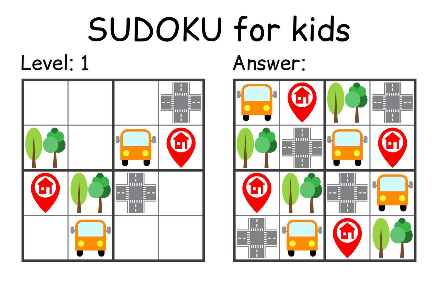 Sudoku. Kinder und Erwachsene mathematisch Mosaik. Kinder Spiel. Straße Thema. Magie Quadrat. Logik Puzzle Spiel. Digital Rebus vektor