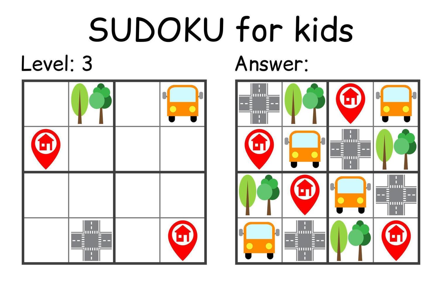 Sudoku. Kinder und Erwachsene mathematisch Mosaik. Kinder Spiel. Straße Thema. Magie Quadrat. Logik Puzzle Spiel. Digital Rebus vektor