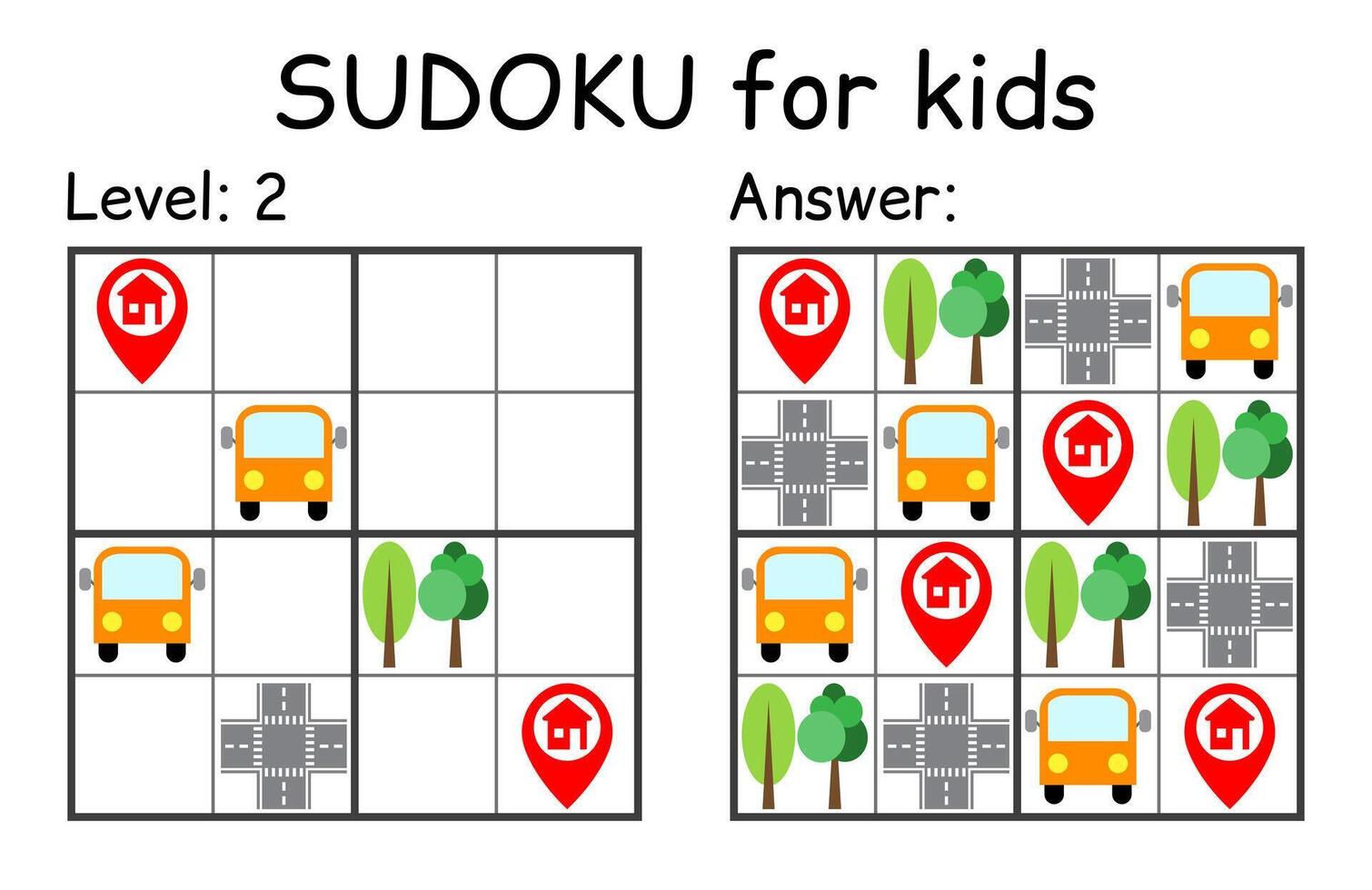 Sudoku. Kinder und Erwachsene mathematisch Mosaik. Kinder Spiel. Straße Thema. Magie Quadrat. Logik Puzzle Spiel. Digital Rebus vektor