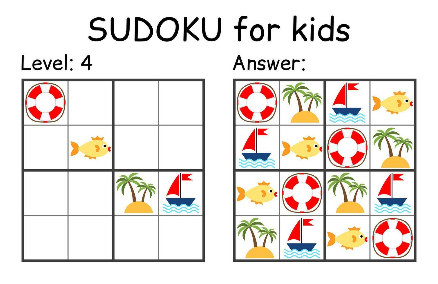 Sudoku. Kinder und Erwachsene mathematisch Mosaik. Kinder Spiel. Marine Thema. Magie Quadrat. Logik Puzzle Spiel. Digital Rebus vektor