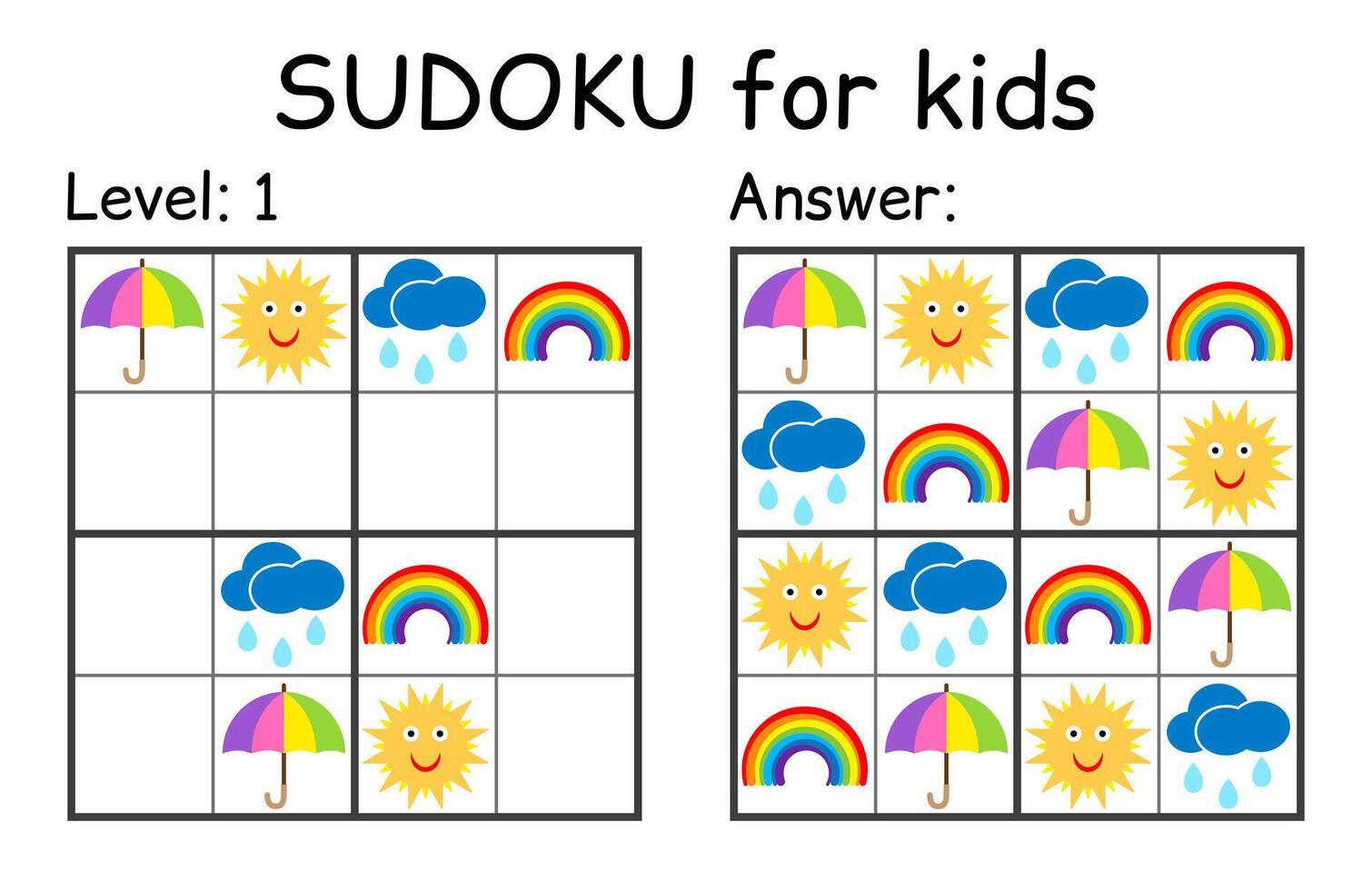 sudoku. barn och vuxen matematisk mosaik. barn spel. väder tema. magi fyrkant. logik pussel spel. digital rebus vektor
