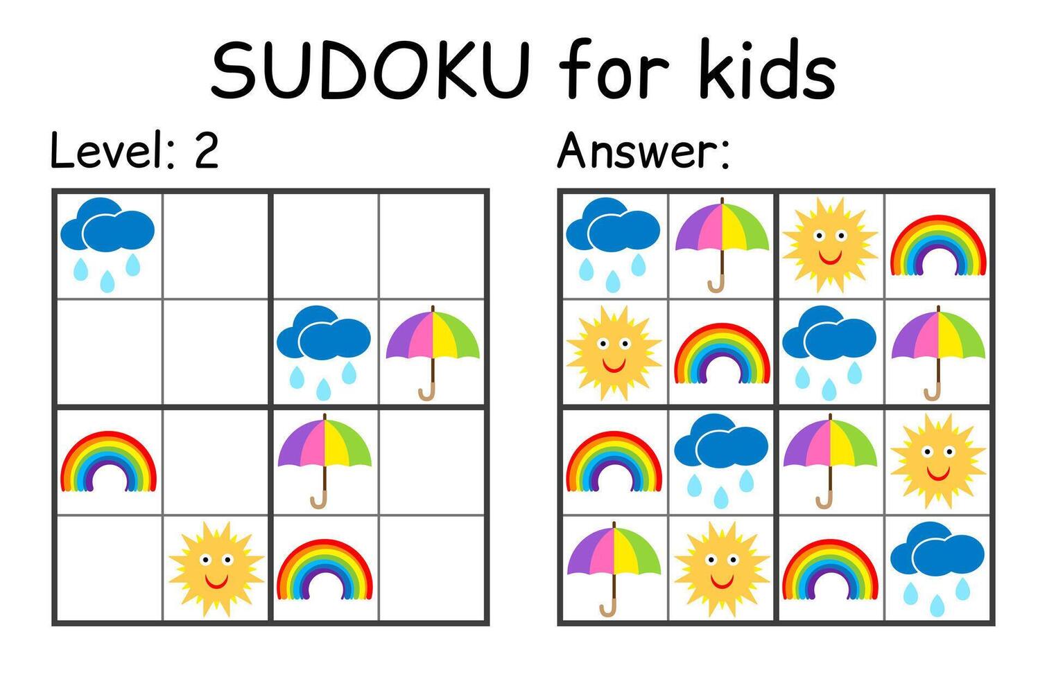 sudoku. barn och vuxen matematisk mosaik. barn spel. väder tema. magi fyrkant. logik pussel spel. digital rebus vektor