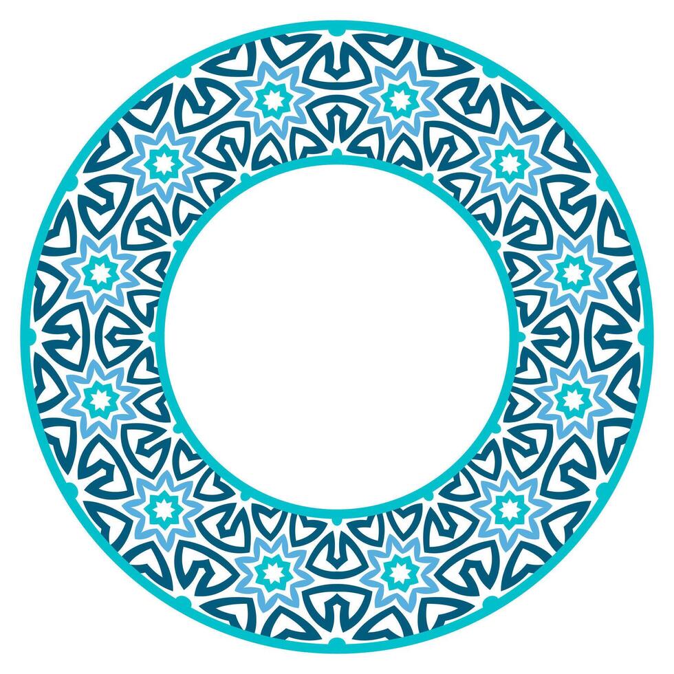 dekorativ runda prydnad. keramisk bricka gräns. mönster för plattor eller maträtter. islamisk, indian, arabicum motiv. porslin mönster design. abstrakt blommig prydnad gräns vektor