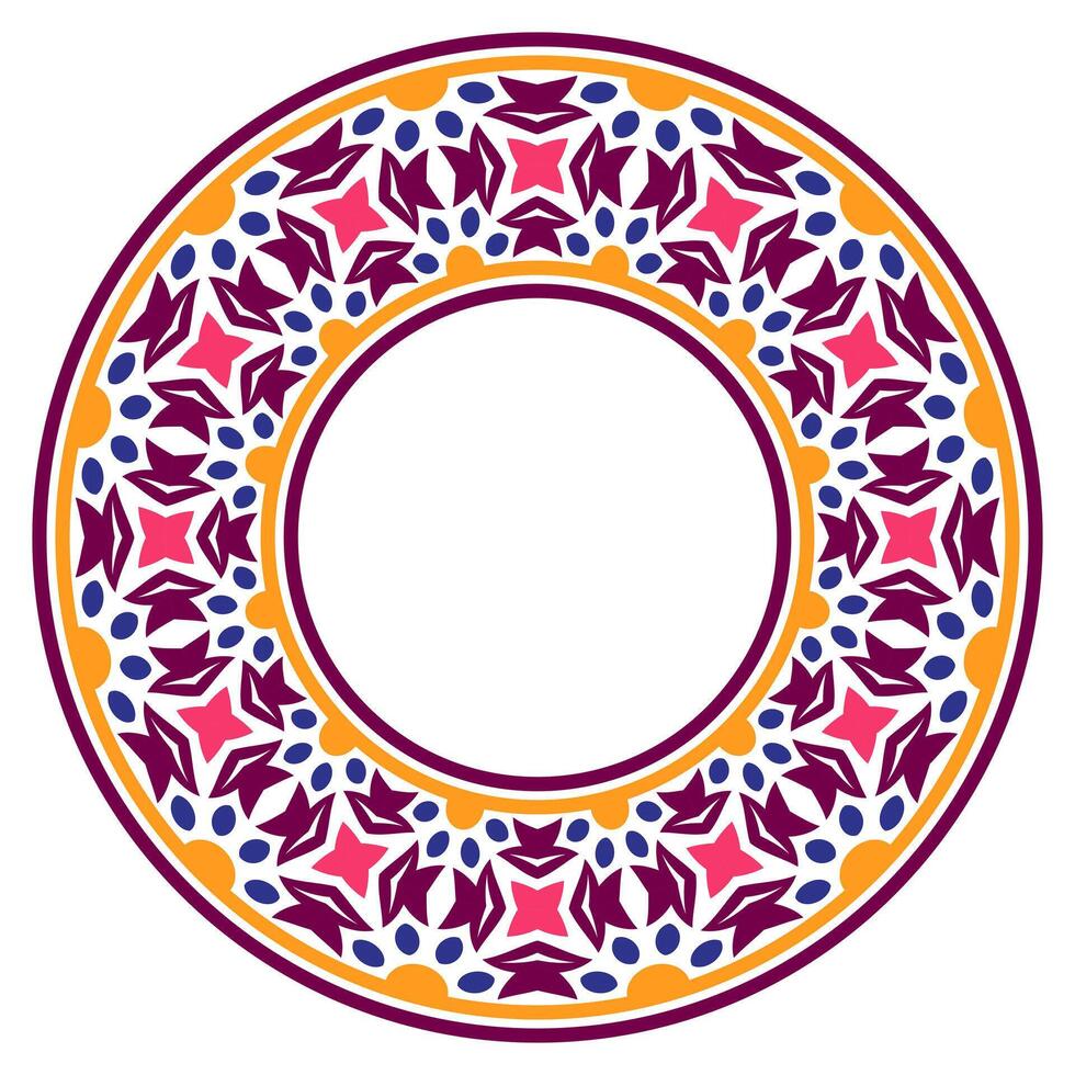 dekorativ runden Ornament. Keramik Fliese Grenze. Muster zum Platten oder Teller. islamisch, indisch, Arabisch Motive. Porzellan Muster Design. abstrakt Blumen- Ornament Rand vektor