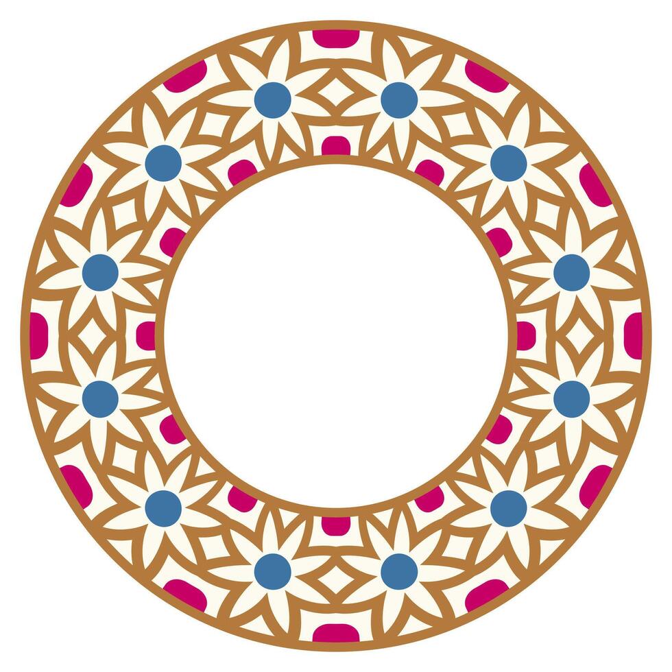 dekorativ runden Ornament. Keramik Fliese Grenze. Muster zum Platten oder Teller. islamisch, indisch, Arabisch Motive. Porzellan Muster Design. abstrakt Blumen- Ornament Rand vektor