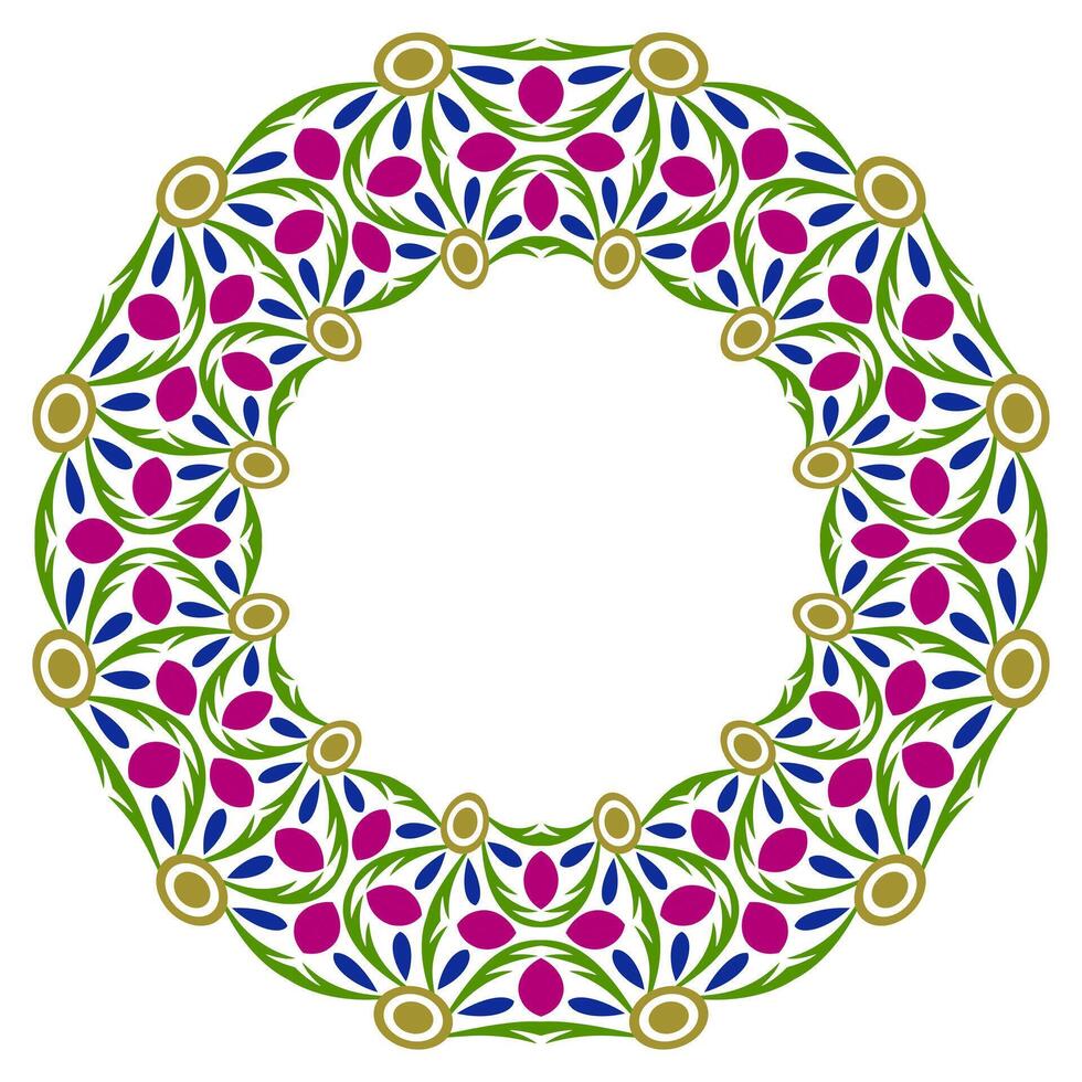 dekorativ runda prydnad. keramisk bricka gräns. mönster för plattor eller maträtter. islamisk, indian, arabicum motiv. porslin mönster design. abstrakt blommig prydnad gräns vektor