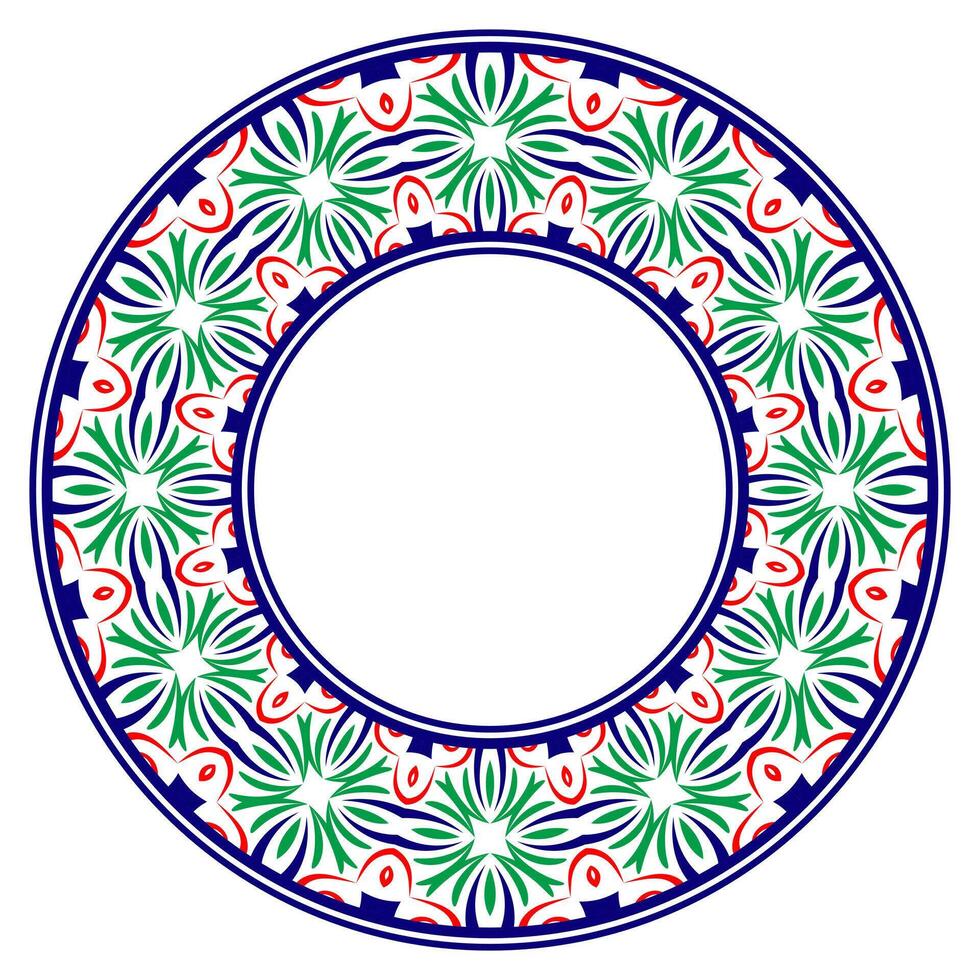 dekorativ runden Ornament. Keramik Fliese Grenze. Muster zum Platten oder Teller. islamisch, indisch, Arabisch Motive. Porzellan Muster Design. abstrakt Blumen- Ornament Rand vektor