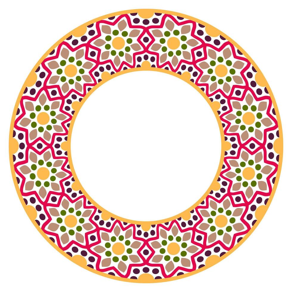 dekorativ runda prydnad. keramisk bricka gräns. mönster för plattor eller maträtter. islamisk, indian, arabicum motiv. porslin mönster design. abstrakt blommig prydnad gräns vektor