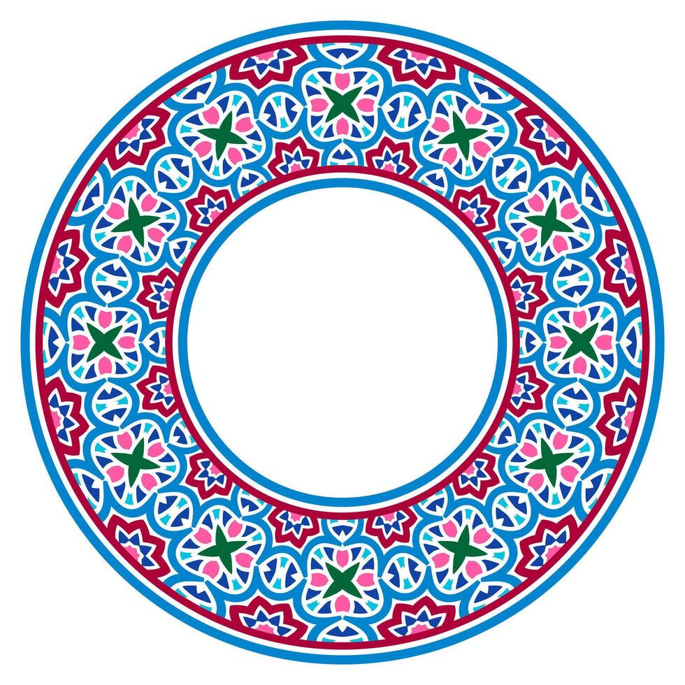 dekorativ runden Ornament. Keramik Fliese Grenze. Muster zum Platten oder Teller. islamisch, indisch, Arabisch Motive. Porzellan Muster Design. abstrakt Blumen- Ornament Rand vektor