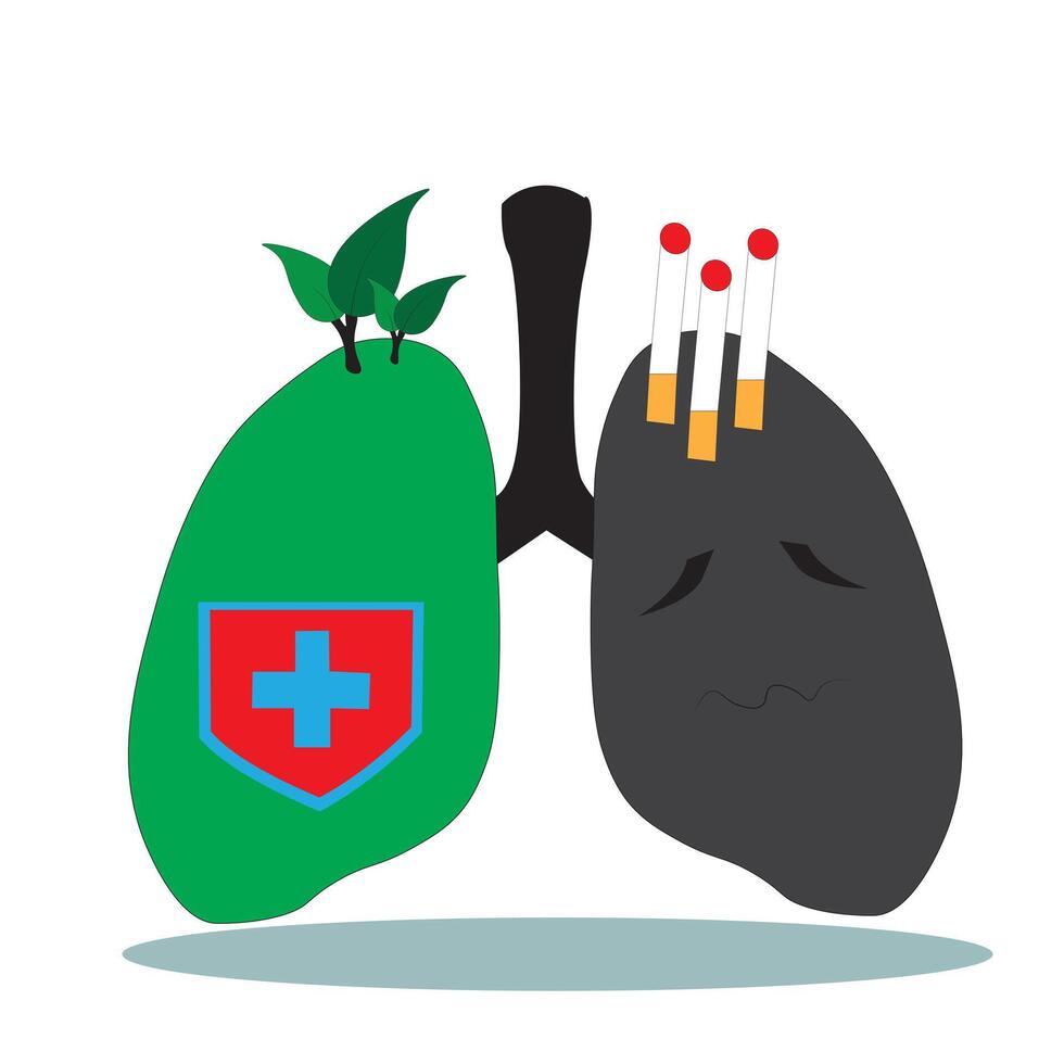 Karikatur Illustration von Grün gesund Lunge und schwarz Rauchen Lunge. Gesundheit Symbol Symbol Vektor