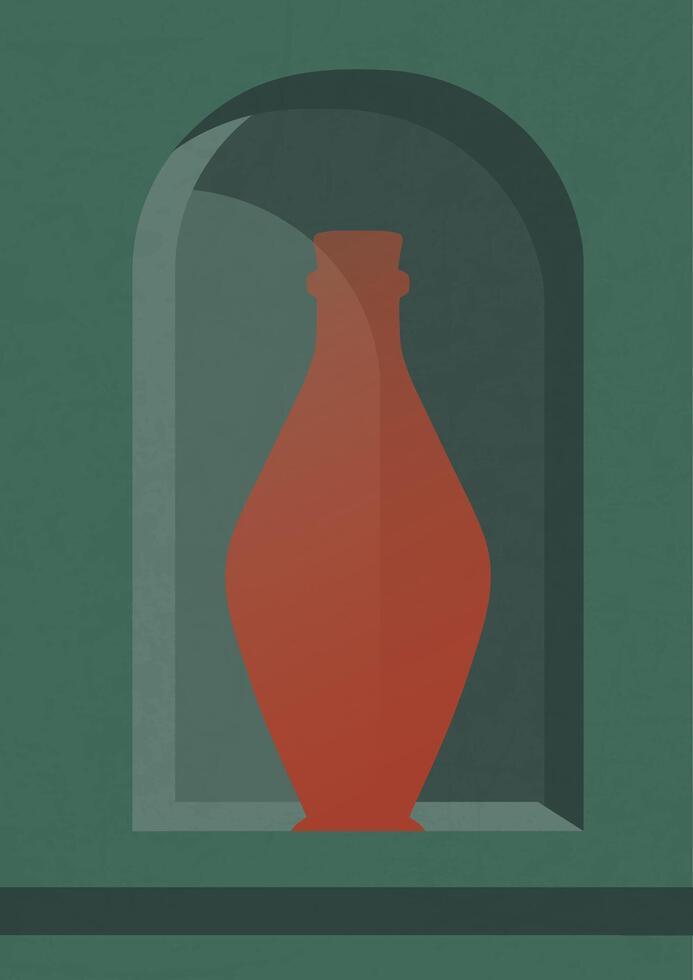 minimalistisk estetisk illustration med röd keramisk vas. texturerad konst med krukmakeri interiör design. vektor