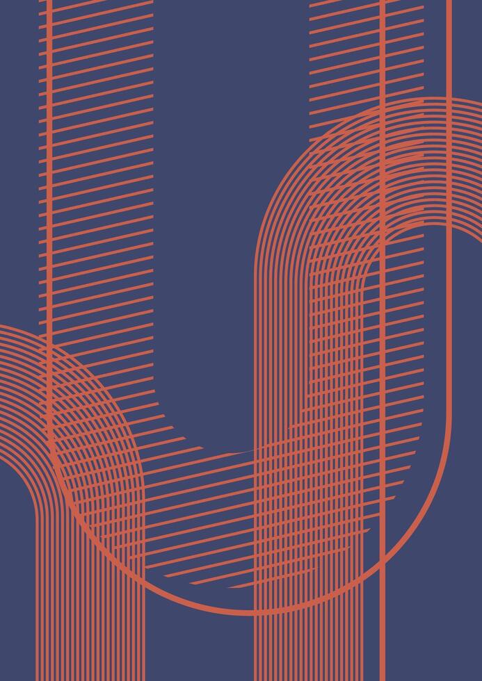 abstrakt Blau Poster mit geometrisch Bogen Formen. Streifen und Linien Vektor Illustration. ästhetisch minimalistisch Kunst.