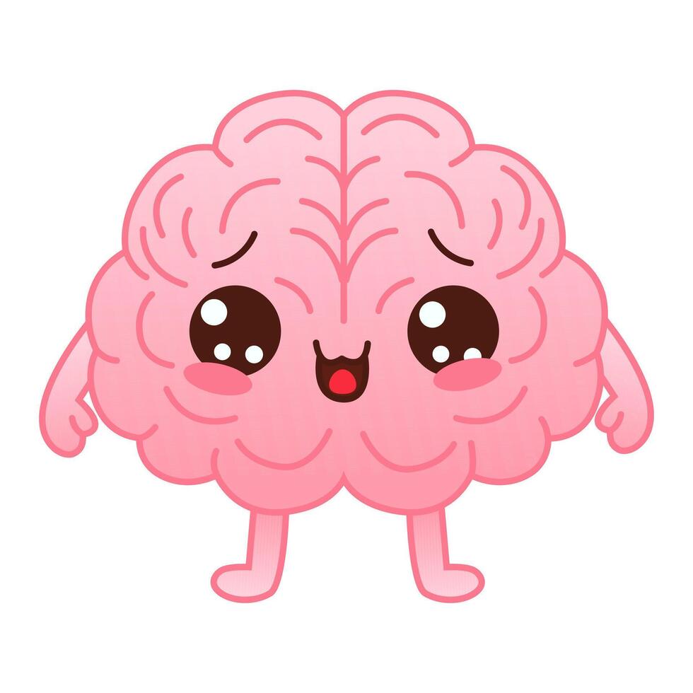 süß Rosa farbig glücklich Gehirn Charakter auf ein Weiß Hintergrund. eben Stil Karikatur Gehirn Charakter Design. Vektor Maskottchen Illustration Mensch Organ Symbol Design